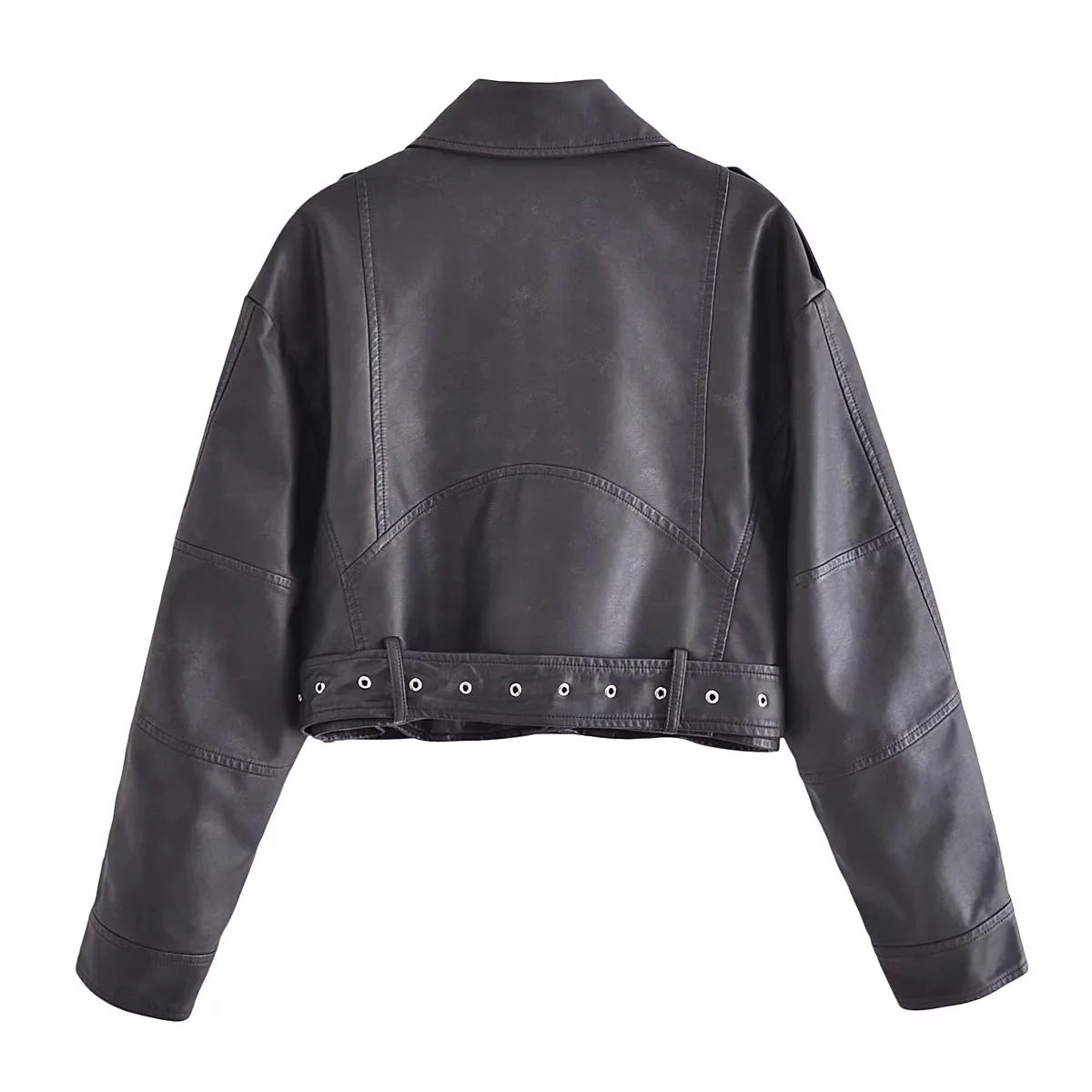 Washed Faux Leather Short Zipper Jacket