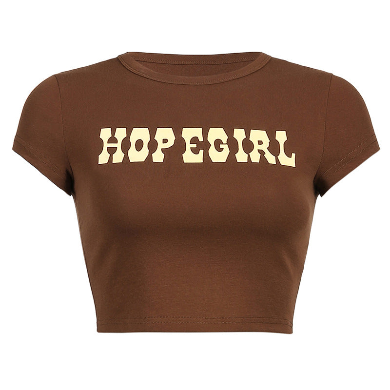 Vintage Brown Letter Print Crop Top