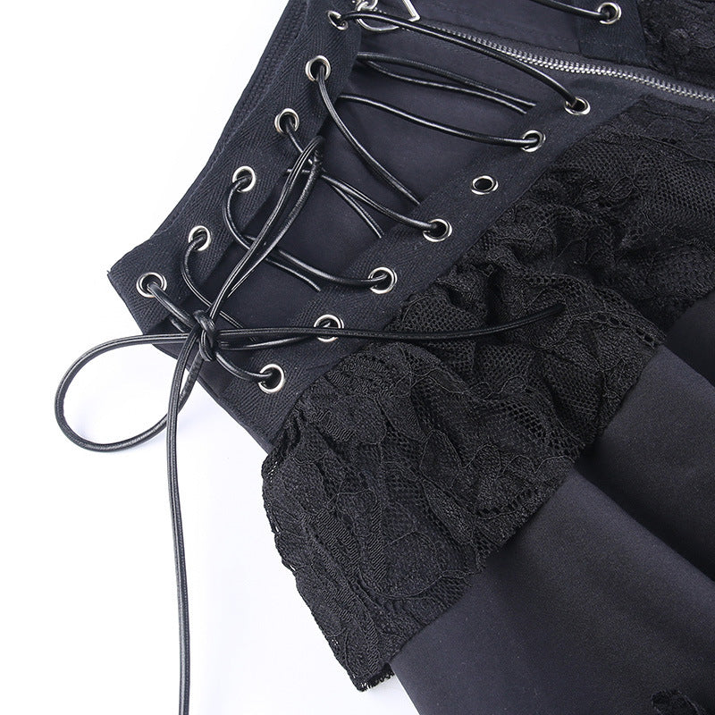 Zipper Stitching Lace Skirt