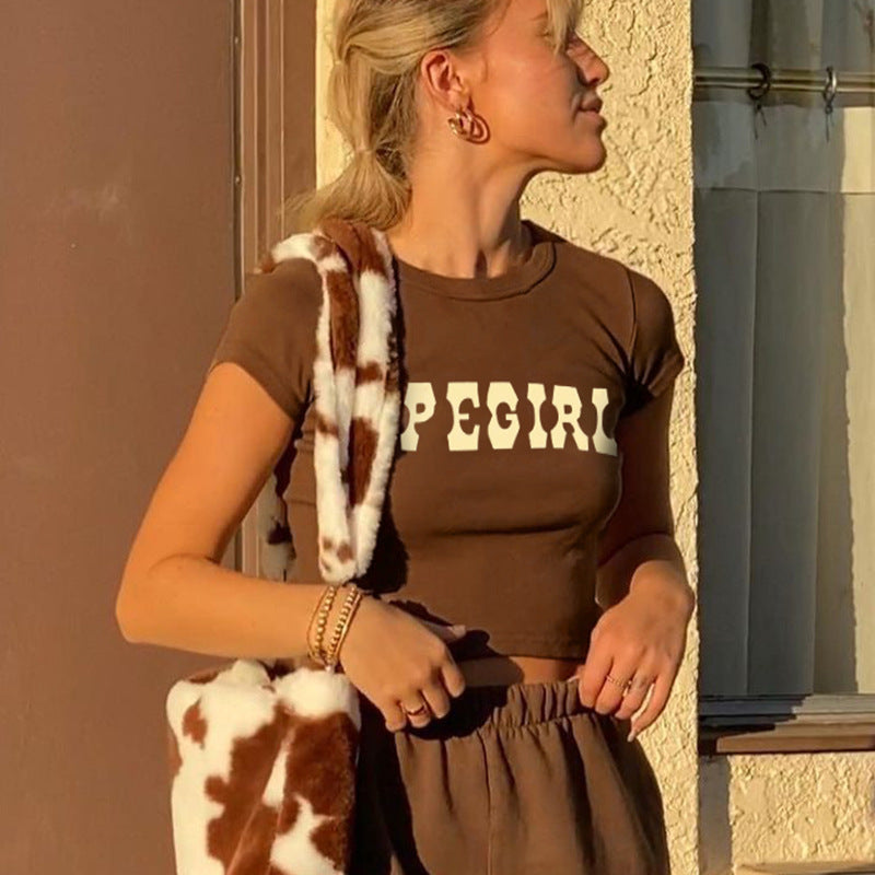 Vintage Brown Letter Print Crop Top