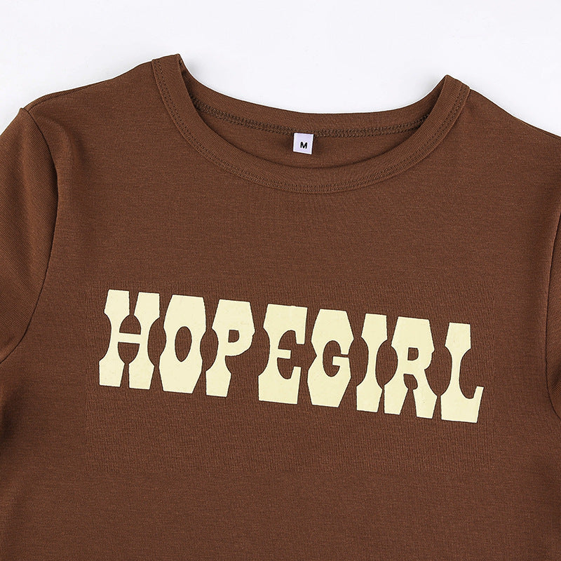 Vintage Brown Letter Print Crop Top