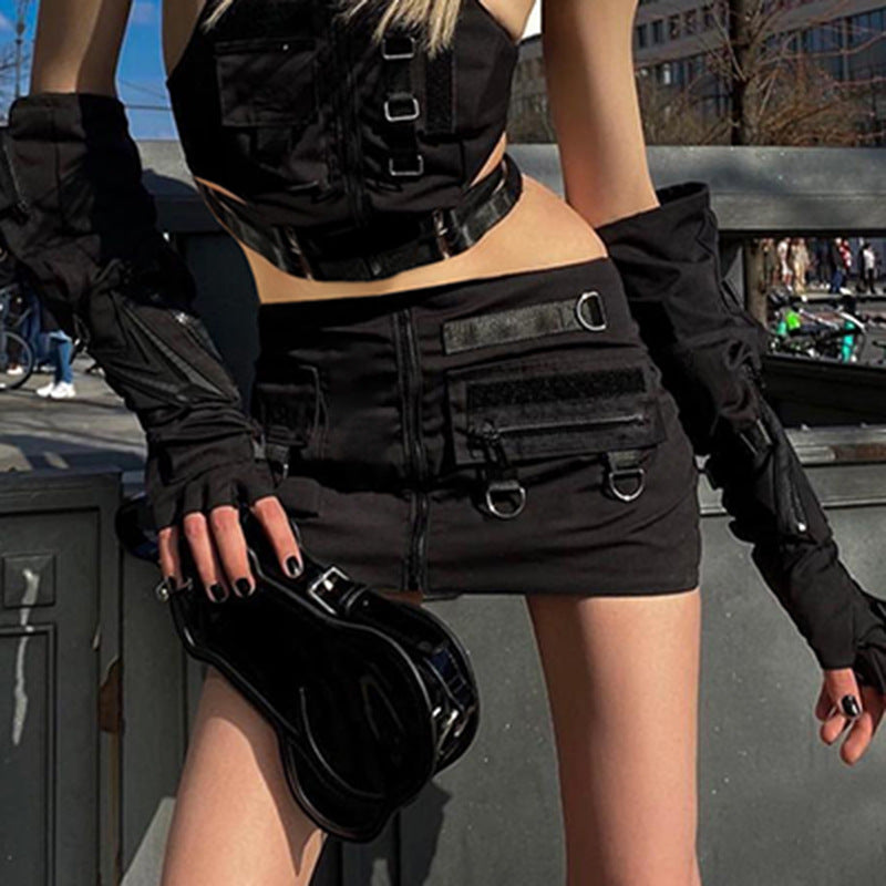 Asymmetric Metal Buckle Skirt