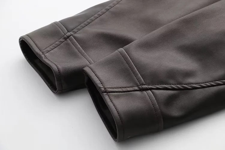 Washed Faux Leather Short Zipper Jacket