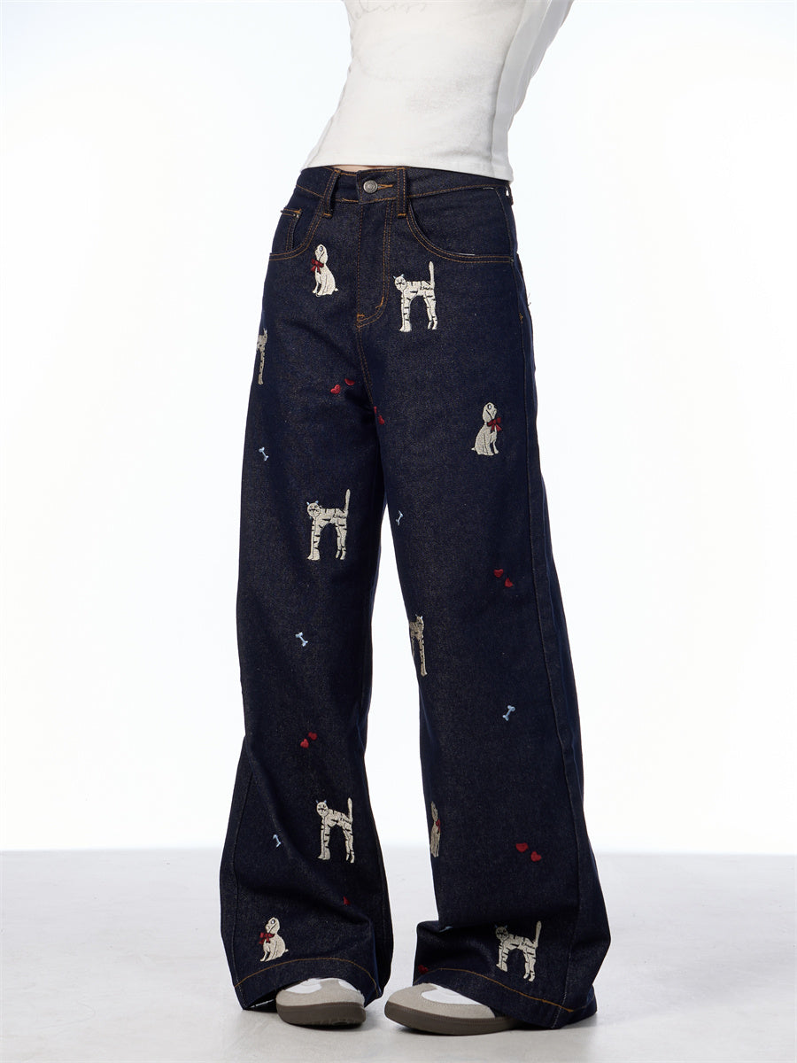 Animal Print Wide Leg Jeans