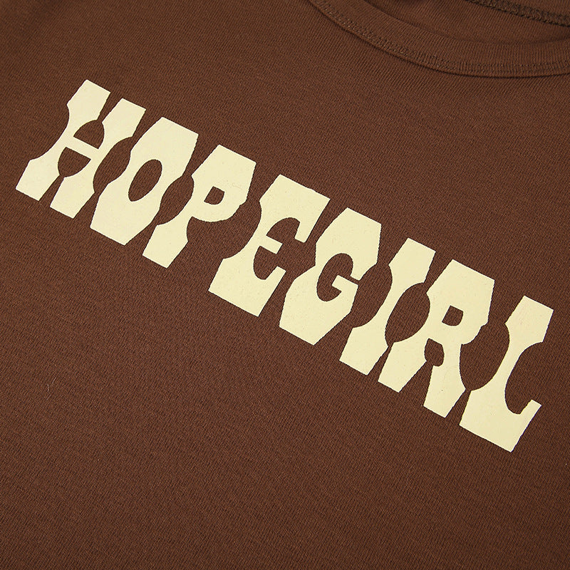 Vintage Brown Letter Print Crop Top