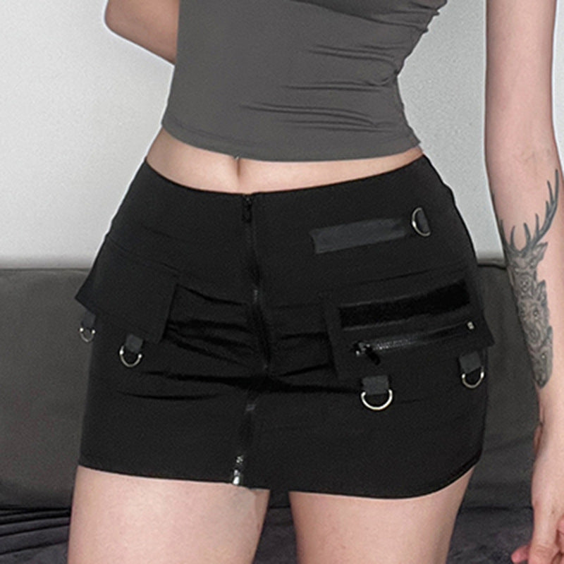Asymmetric Metal Buckle Skirt