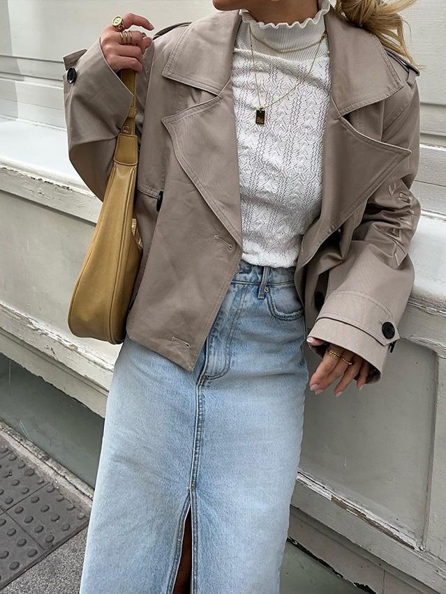 Washed Light Blue Denim Skirt