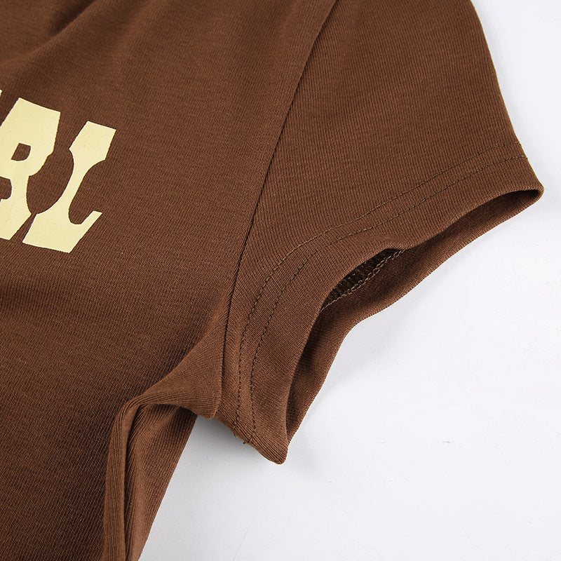 Vintage Brown Letter Print Crop Top