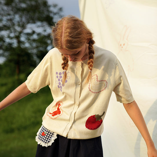 Beige Mercerized Short Sleeve Cardigan