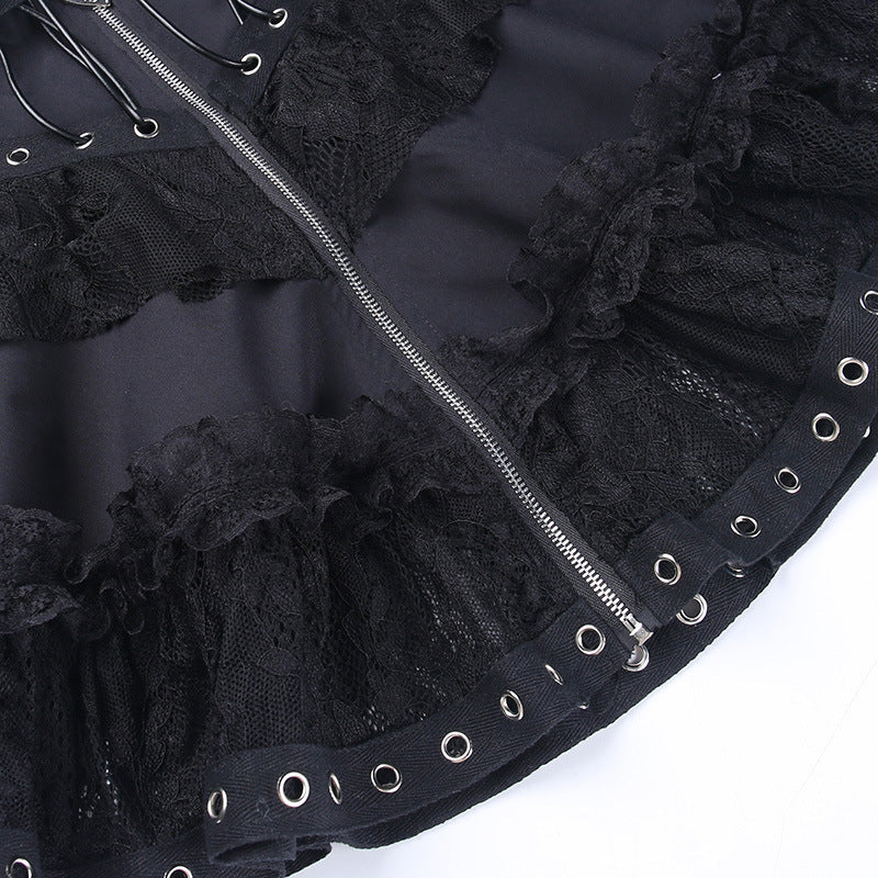 Zipper Stitching Lace Skirt