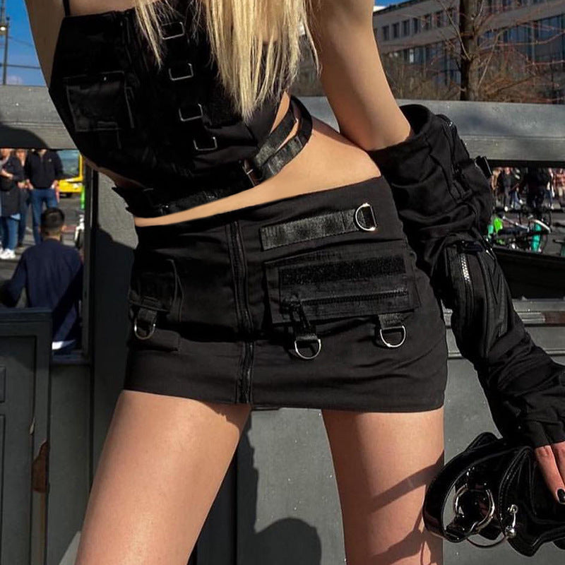 Asymmetric Metal Buckle Skirt