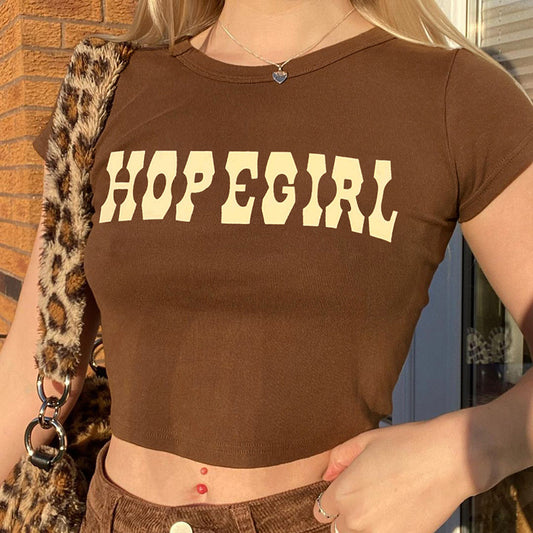 Vintage Brown Letter Print Crop Top