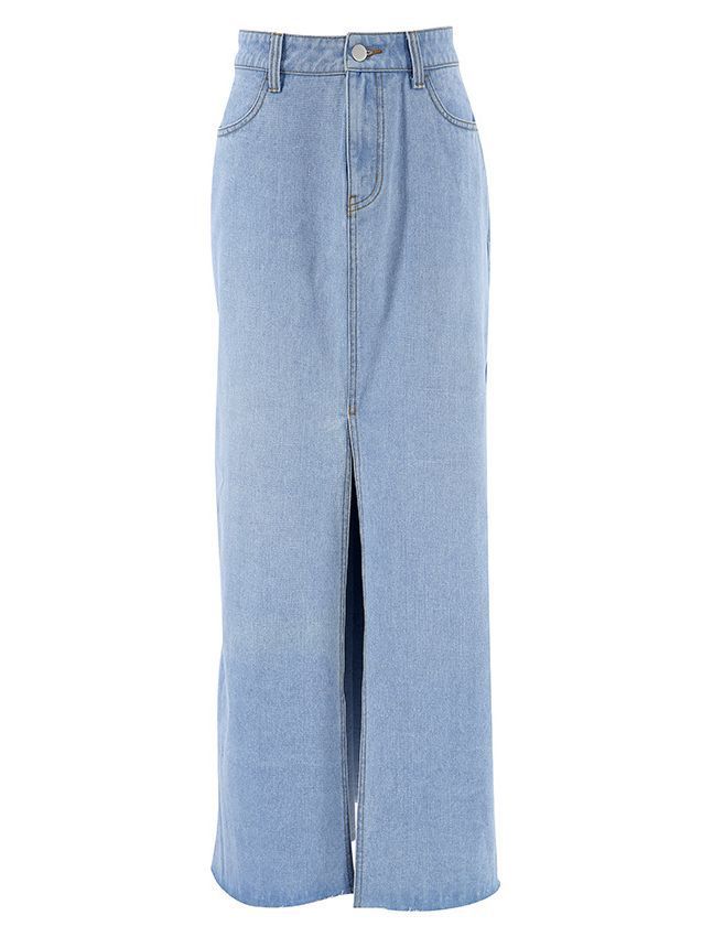 Washed Light Blue Denim Skirt