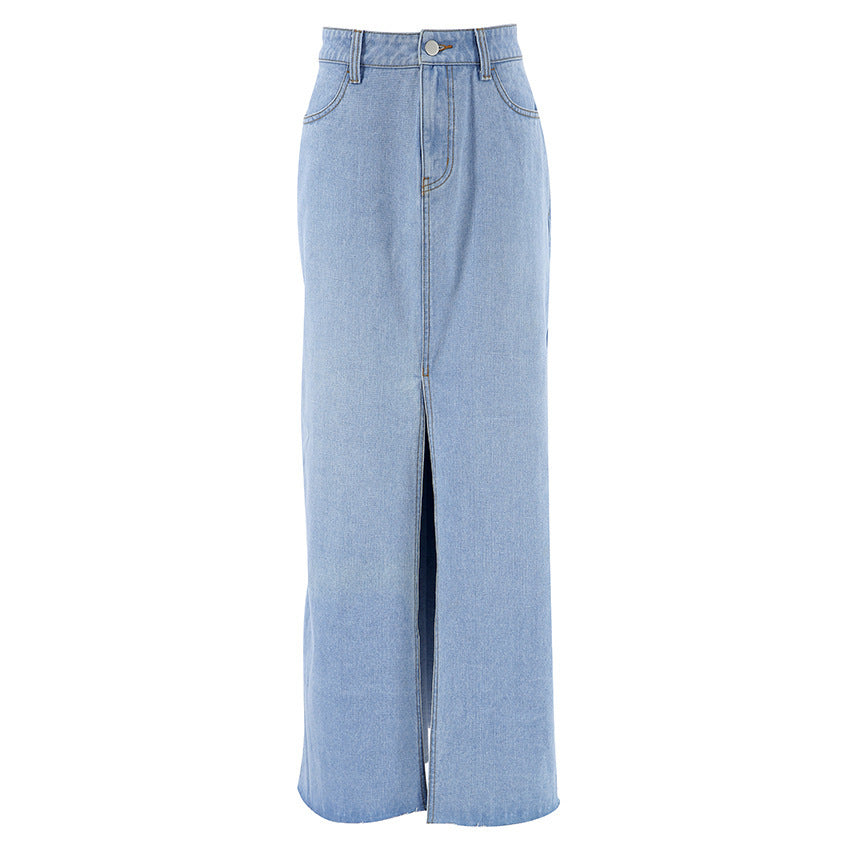 Washed Light Blue Denim Skirt