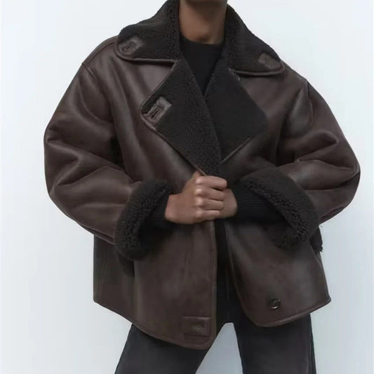 Faux Leather Double-sided Coat