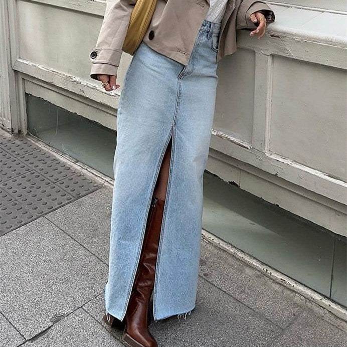 Washed Light Blue Denim Skirt