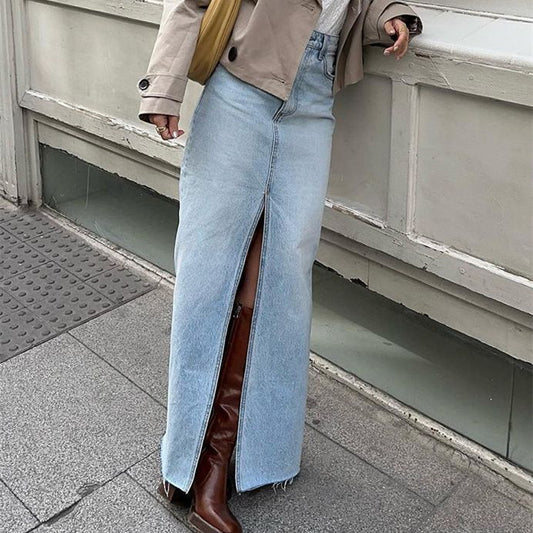Washed Light Blue Denim Skirt