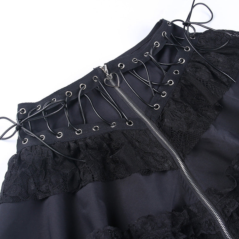 Zipper Stitching Lace Skirt
