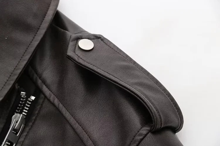 Washed Faux Leather Short Zipper Jacket