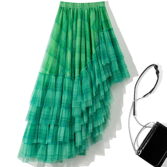 Elastic Waist Asymmetric Layer Gauze Skirt