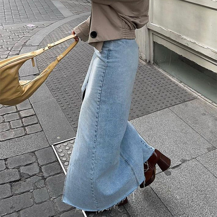 Washed Light Blue Denim Skirt