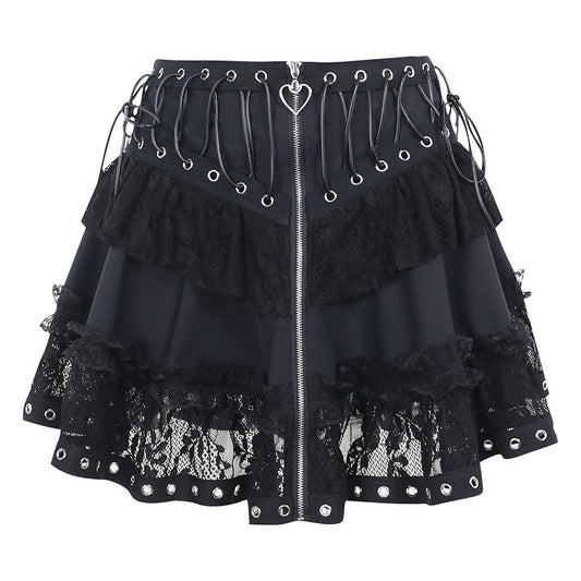 Zipper Stitching Lace Skirt
