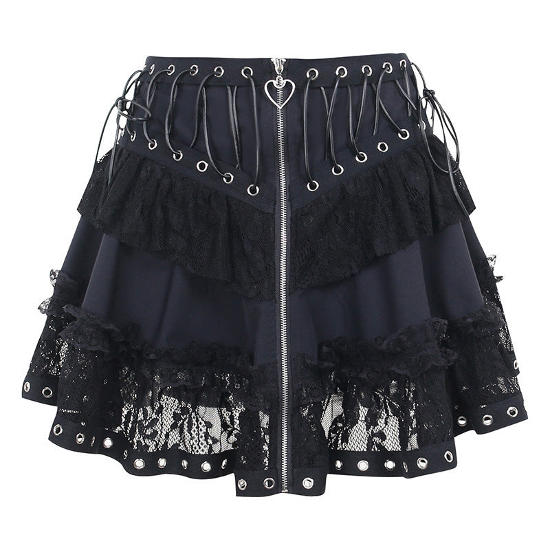 Zipper Stitching Lace Skirt