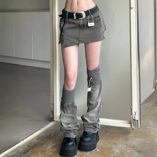 Washed-out Vintage Stitching Denim Short Skirt