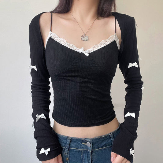 Bow Stitching Lace Top