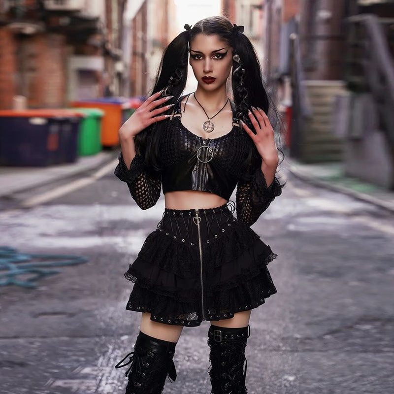 Zipper Stitching Lace Skirt