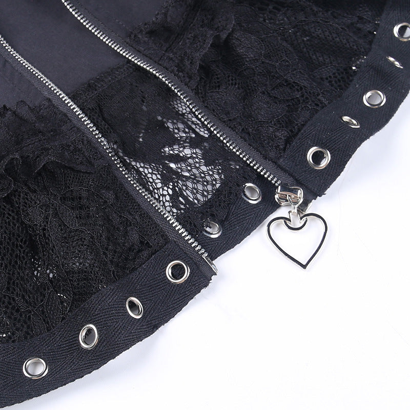 Zipper Stitching Lace Skirt